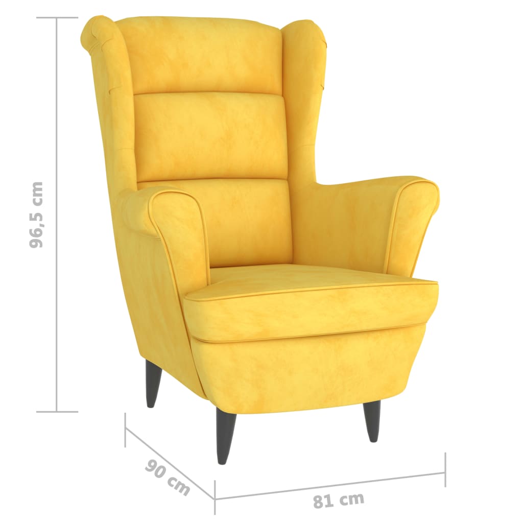 Poltrona Mineli - Em Veludo, com Estrutura em Madeira Compensada - 81x90x96,5 cm - Cor Amarelo Mostarda - Design Escandinavo