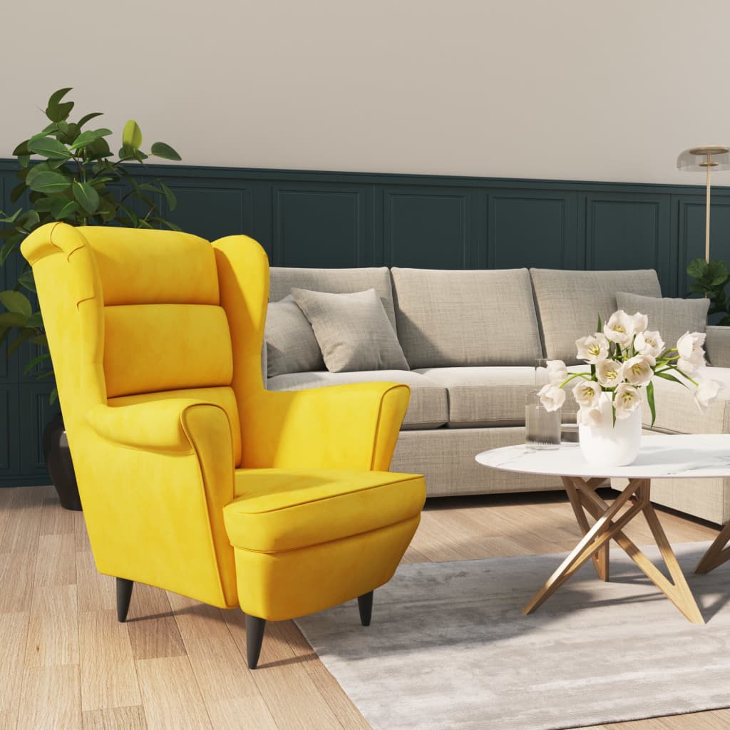 Poltrona Mineli - Em Veludo, com Estrutura em Madeira Compensada - 81x90x96,5 cm - Cor Amarelo Mostarda - Design Escandinavo