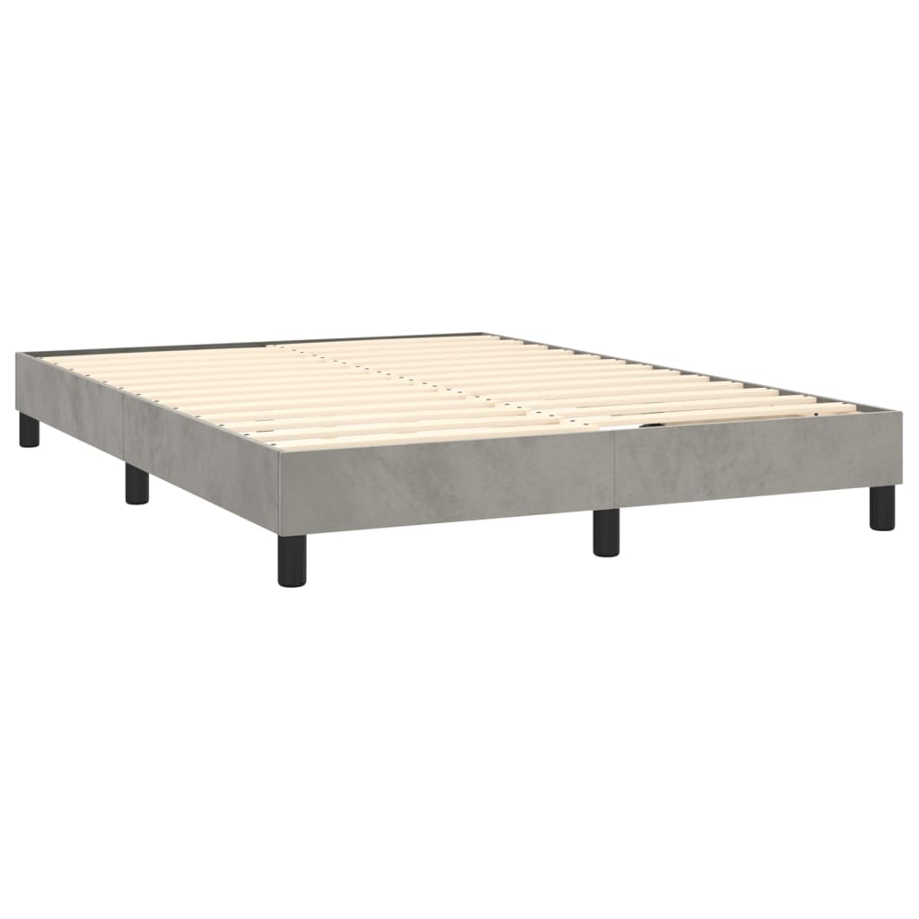 Cama box spring c/ colchão/LED 140x190 cm veludo cinzento