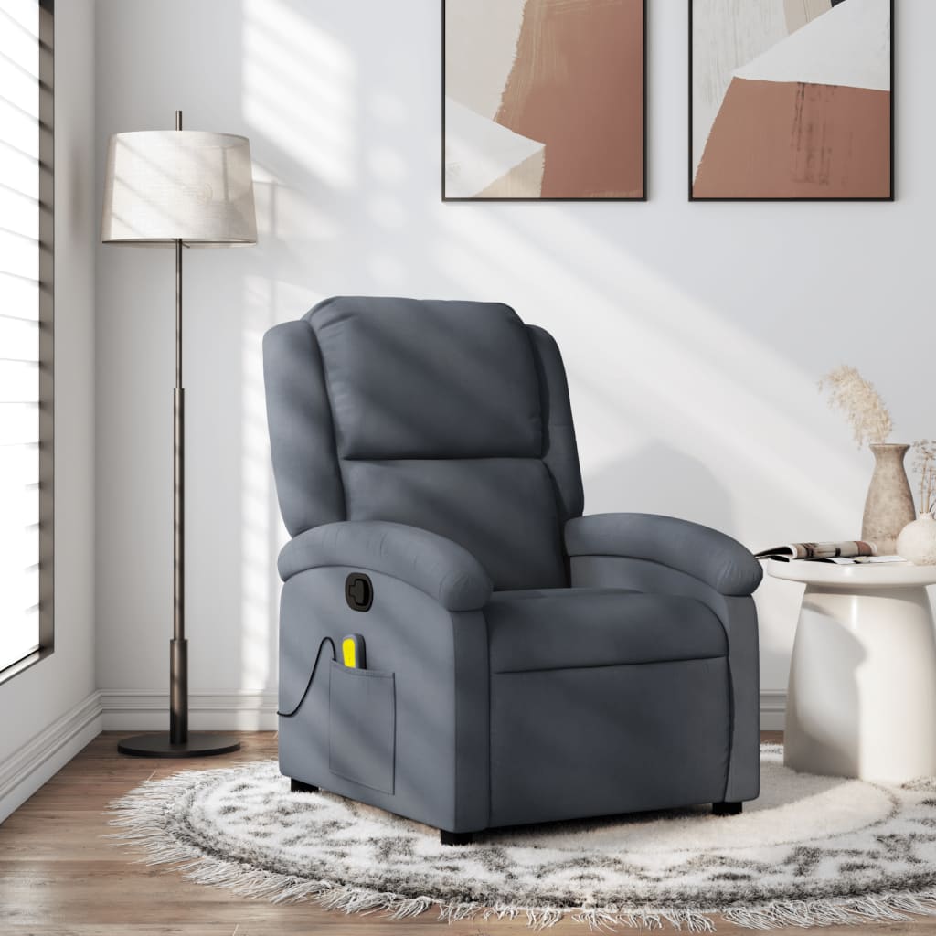 Poltrona Agnes Reclinável Ergonómica com Massagens em Veludo Suave - Cinzento Escuro - Design Moderno